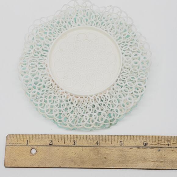 Vtg Teal Pink White Lace Lustro Ware Plastic 4 Coasters Holders Retro 1970's - Picture 15 of 16